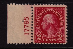 1923 Washington 2c carmine Sc 554 MNH left plate number single CV $15 (L12