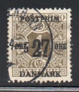 denmark Sc 145 1918 27 ore surcharge on 1 ore newspaper stamp used