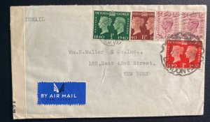 1944 London England Temporary Post Office Censored Airmail Cover to New York Usa