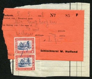 South West Africa SG75 1931 1d Pair on Receipt