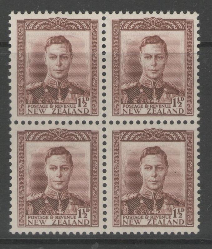 NEW ZEALAND SG607 1938 1½d PURPLE-BROWN MNH BLOCK OF 4