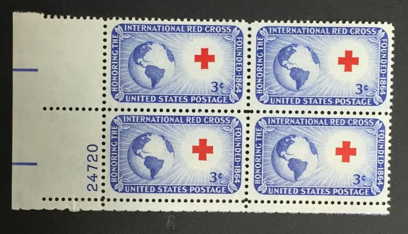 US #1016 MNHOG Plate Block - Red Cross