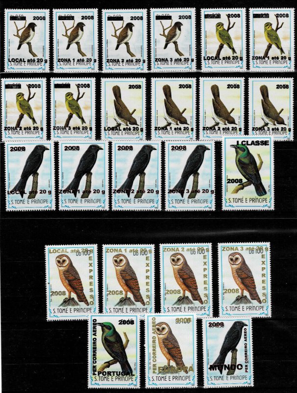S. Tome Principe 2008/2009 Mi. 3946 - 3969 overprints Birds Fauna 24 val. RARE