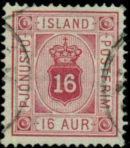 ICELAND #O7 (Tj7) 16aur carmine, used, VF, Scott $60.00