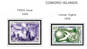 COLOR PRINTED COMOROS 1892-1975 STAMP ALBUM PAGES (25 illustrated pages)