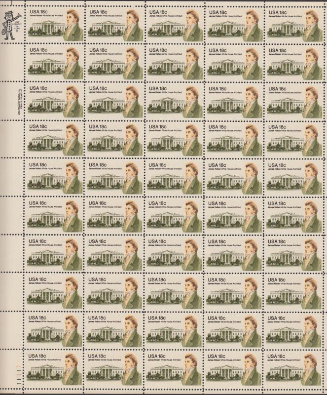 US #1935  James Hoban  Full sheet of 50-MNH