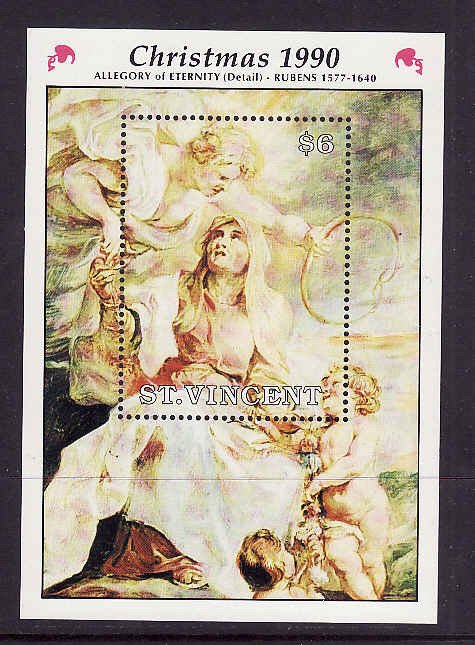 St. Vincent-Sc#1381- id8-unused NH sheet-Christmas-Rubens paintings-1990-