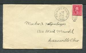 Postal History - Rolling Prairie IN 1914 Duplex Cancel Cover B0402