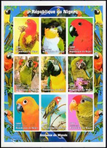 Niger 1999 Sc#1011 PARROTS - BIRDS Sheetlet (9) IMPERFORATED MNH