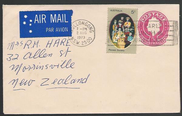 AUSTRALIA 1979 7c envelope uprated 5c commem used to New Zealand...........55841