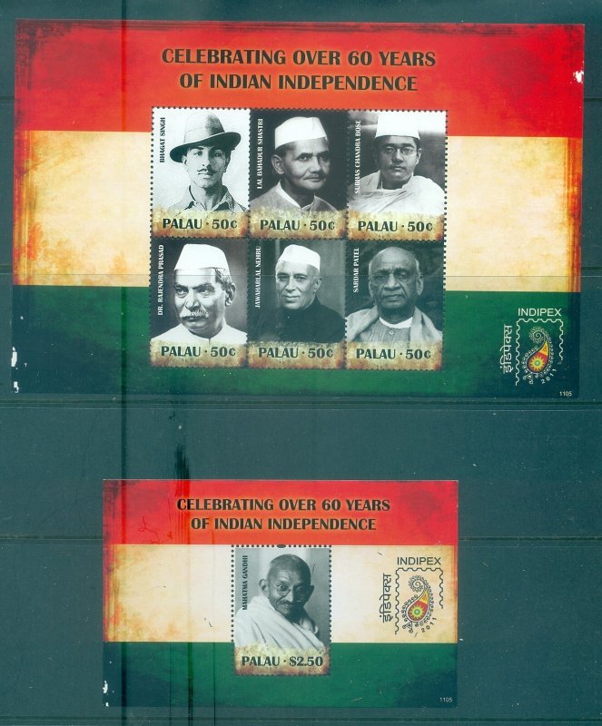 Palau - Sc# 1033-4. 2011 60 Years of Indian Independence. Gandhi. MNH $11.00.