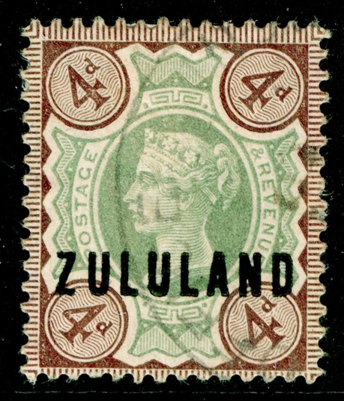 SOUTH AFRICA - Zululand SG6, 4d green & deep brown, USED. Cat £70.