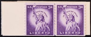 U.S. Mint Stamp Scott #1057 3c Statue of Liberty Paste-Up Coil Line Pair. NH.