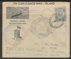 1938 Niuafoou Tin Can Canoe Wm Quensell Ross Ocean Island Cancel Blechdoden Post