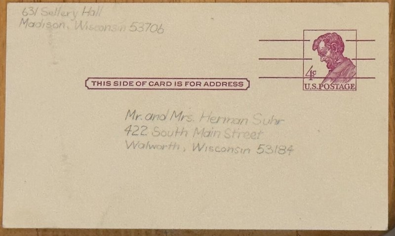 US SCott UX48 4c Lincoln Pre-cancel postage card 1962 red violet