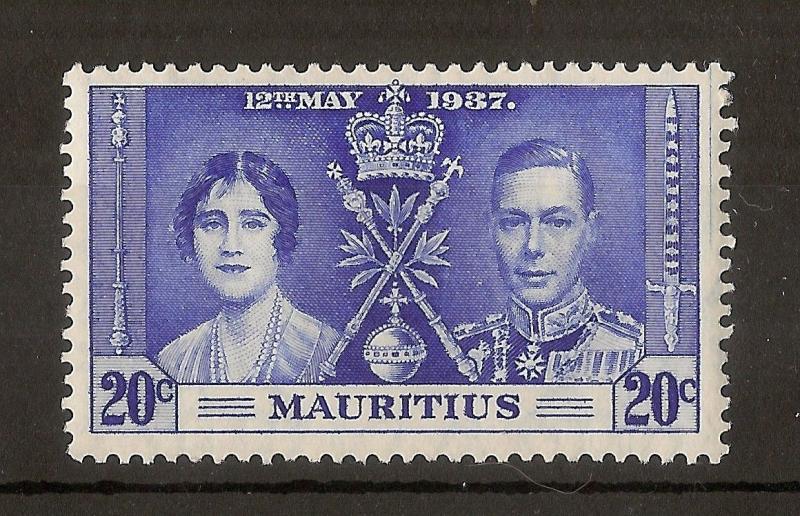 Mauritius 1937 20c Line in Margin Variety MNH