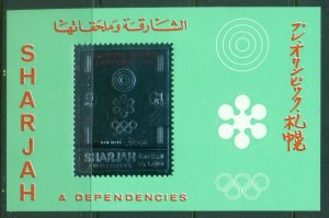 Sharjah 1972 Mi#MS123 Winter Olympics Sapporo Red Opt Silver Foil embossed MS...