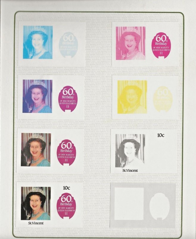 ST.VINCENT 1986 60TH BIRTHDAY QUEEN ELIZABETH,FORMAT PROGRESSIVE PROOF FOLDER 