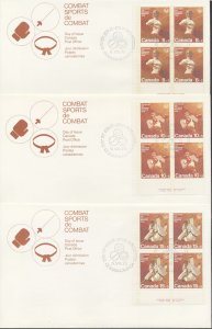 1975 #B7-B9 Combat Sports Semi-Postal FDCs Plate Blocks Canada Post Cachets
