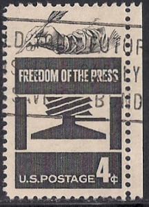 1119 4 cents SUPERB LOGO Freedom of Press(1958) Stamp used F-VF