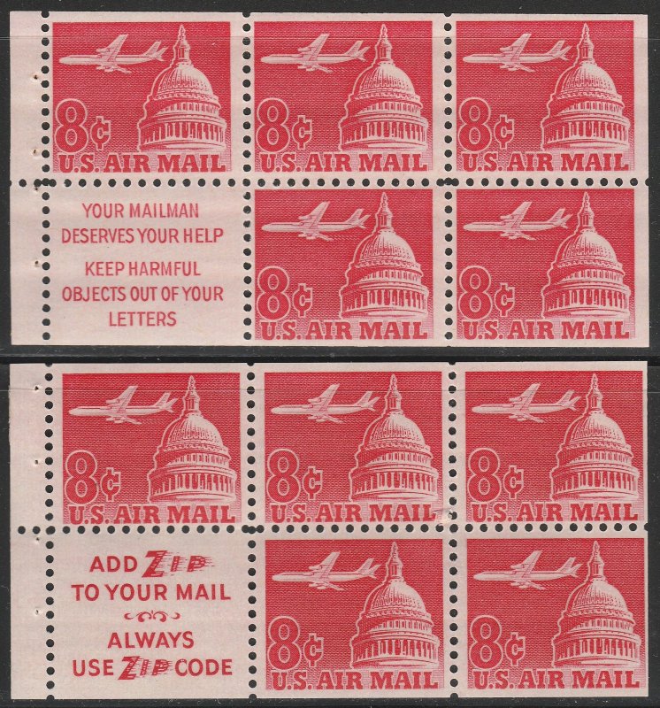 C64b Jet Over Capitol 2 Panes with Slogans 1 and 3 MNH $1 Shipping
