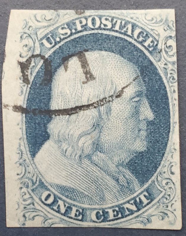 US 7, 1851, great color, strong stamp, C.V. $135.00, pencil on back, certificate