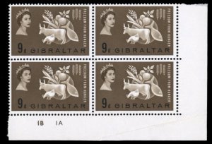 Gibraltar #161 Cat$16, 1963 Freedom From Hunger, block of four, never hinged