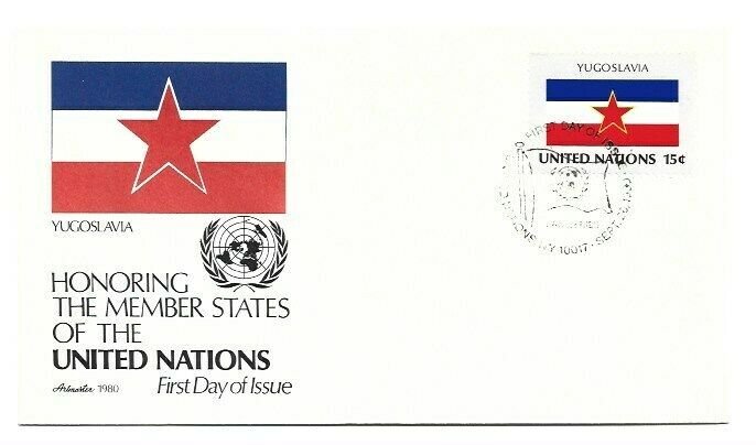 United Nations #333 15c Flag Series 1980, Yugoslavia, Artmaster FDC