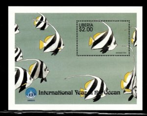 Liberia 1998 - Year of Ocean - Fish - Souvenir Stamp Sheet - Scott #1361 - MNH