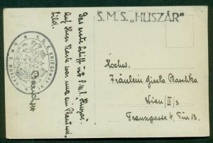 AUSTRIA/HUNGARY (1916) Naval Ship S.M.S. HUSZAR st line cancel on pretty card