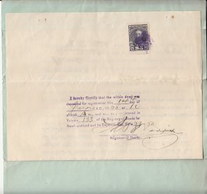 Newfoundland 1935 Deed with $5 Revenue Van Dam NFR21b Perf 11 x 12