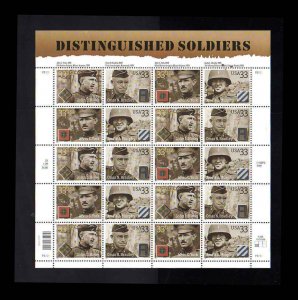 # 3393 - 3396 Distinguished Soldiers 33¢ Sheet of 20 Stamps 2000  MNH 