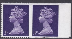 Sg 729a 3d Pre-decimal Machin imperf strip horizontal pair Unmounted Mint