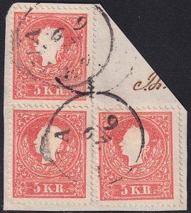 Austria - 1858 - Scott #9b - 3x used on piece - RIVA pmk Italy