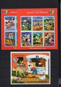 GHANA 1998 DISNEY MICKEY AND FRIENDS 2 SHEETS OF 6 STAMPS & S/S W/INSC. MNH