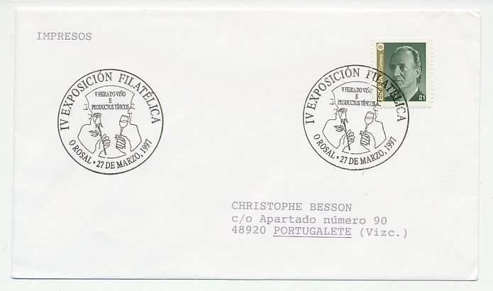 Cover / Postmark Spain 1997 Philatelic Exhibition - Rose - Wine