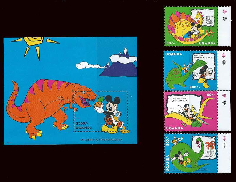 Uganda 1993 Mickey Mouse & Dinosaurs 8 Stamp Set + 2 S/S 21D-130