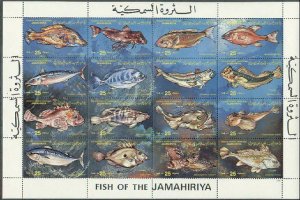 Libya 1107 sheet,MNH.Michel 1138-1153. Fish 1983.