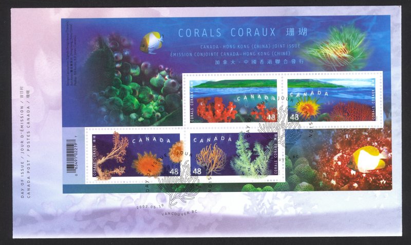 Canada Sc# 1951b FDC Souvenir Sheet 2002 05.19 Corals