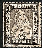 Switzerland   42 Used 1862 3c black Helvetia CV $125.00