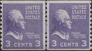 # 842s MINT NEVER HINGED Line Pair SMALL HOLES THOMAS JEFFERSON