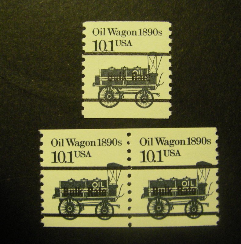 Transportation Coils II, Scott 2130a, 10.1c Oil Wagon, Pair & single, MNH