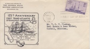 1944 Steamship Savannah  (Scott 923) GA State Savings TA FDC