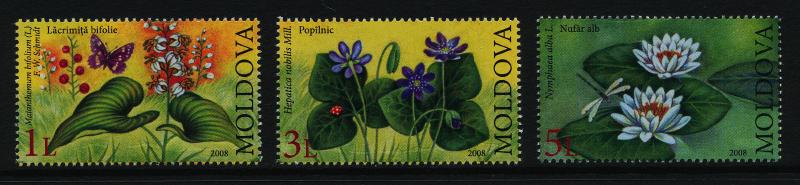 Moldova 589-91a MNH Nature, Birds, Flowers, Butterfly, Frog