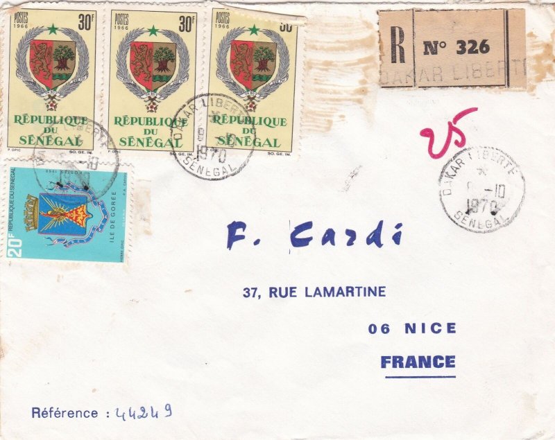 French Colonies Air Mail Regd 1970 Shield Crests& Ile Goree Stamps Cover Rf44731