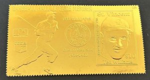 St. Vincent - Ted Williams Baseball - Unreleased Gold Error Stamp $10V - MNH