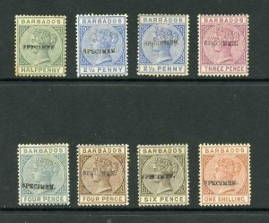 Barbados 1882 Selection of 8 each opt Specimen (BAR2 with stop) Scarce selection