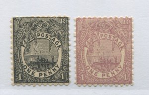 Fiji QV 1893-96 2 different colours of the 1d mint o.g. hinged