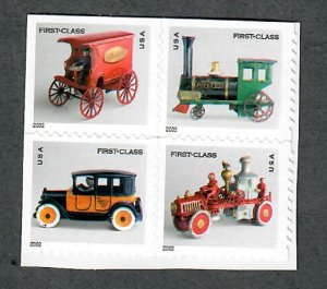 #3629e Antique Toys block of 4 from booklet