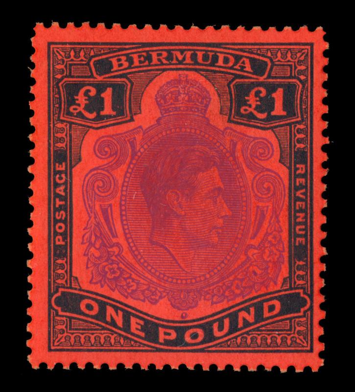 BERMUDA  1942  KGVI  £1 black & violet salmon   Scott# 128b mint MH VF